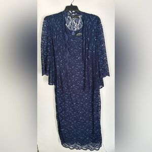 Alex Evenings 2 Piece Navy Blue Lace with Sequins sleeveless evening gow…